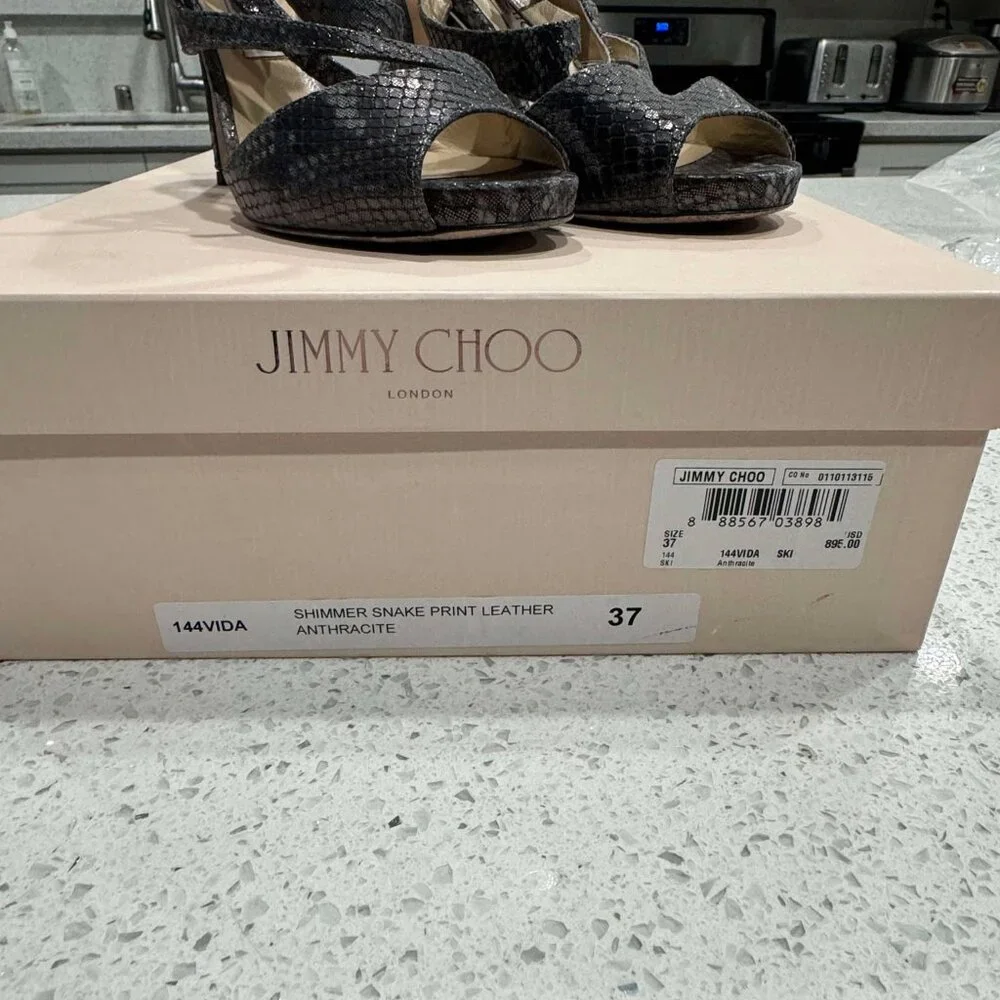 Jimmy Choo Women's Virtue Shimmer Snake Print Heels Size 37 - Picture 3 of 8